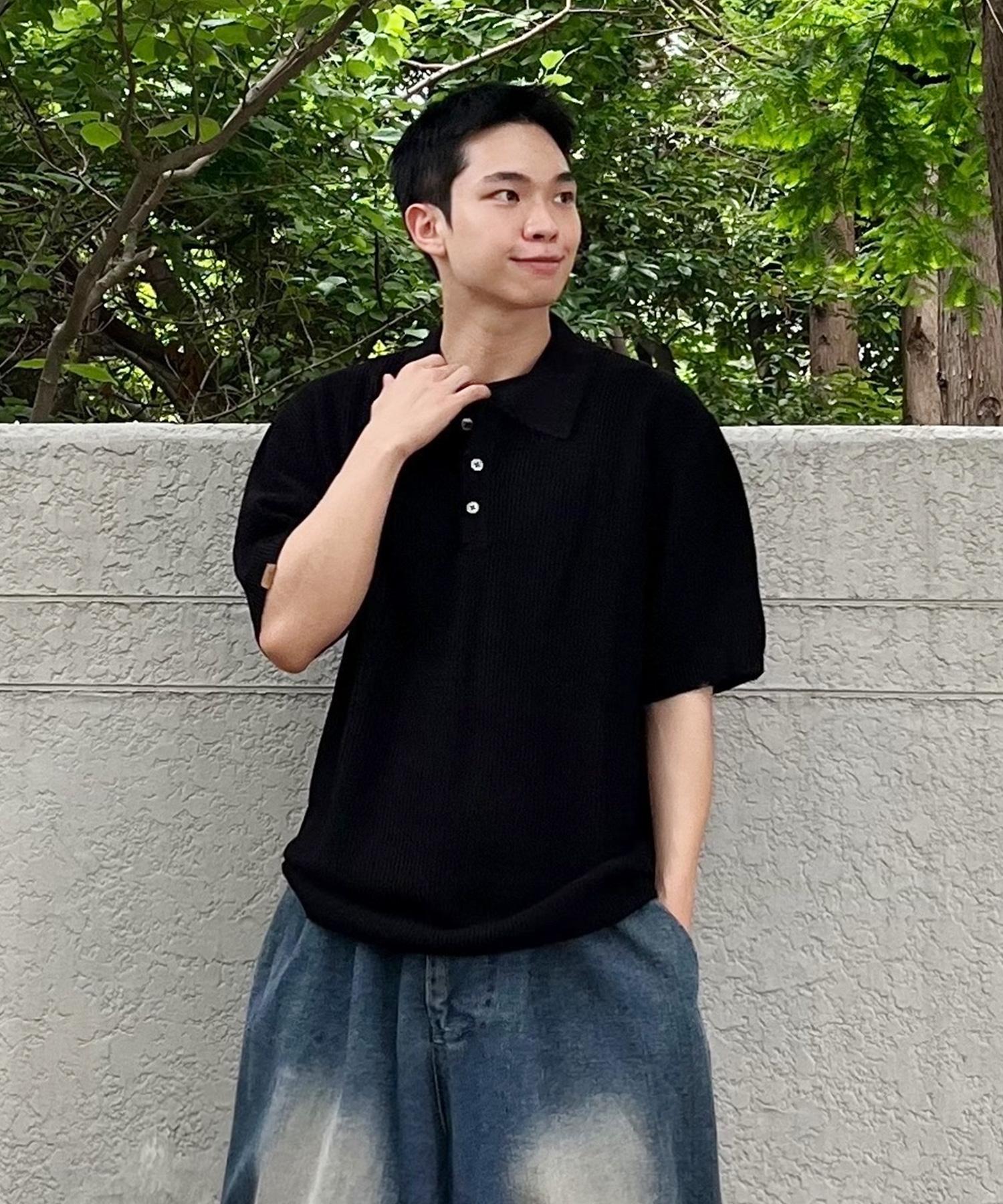 Basic Collared Half Sweater Bk Bk (Black) / 95