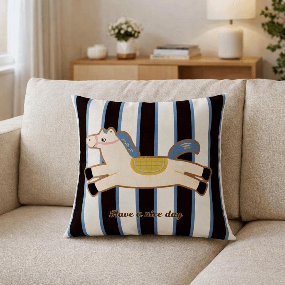 Cartoon Zodiac Horse Pillowcase Soft Comfortable Square Pillowslip Festive Washable Puppy Pillowcase New Year Decorations