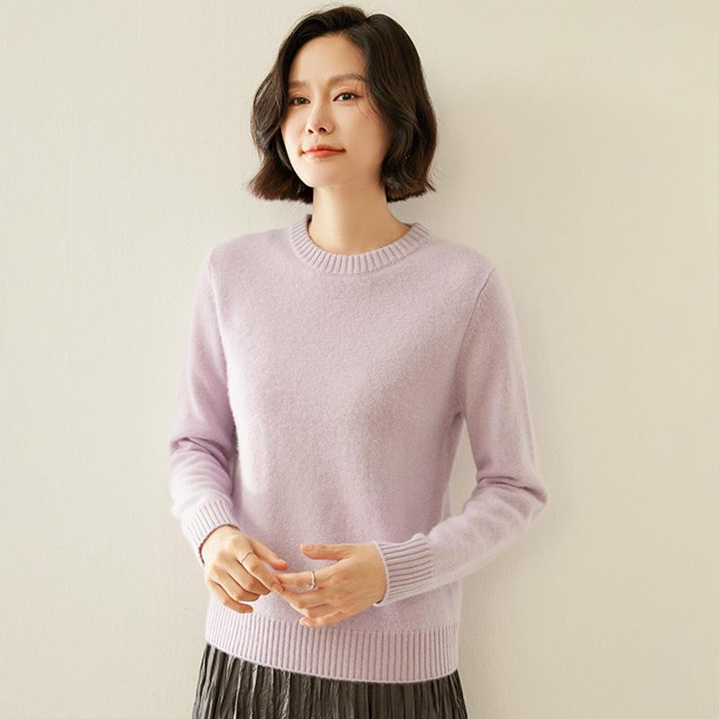 Women's Cashmere Round Neck Sweater - Thick, Versatile, Loose-Fit, Long Sleeve for Autumn/Winter