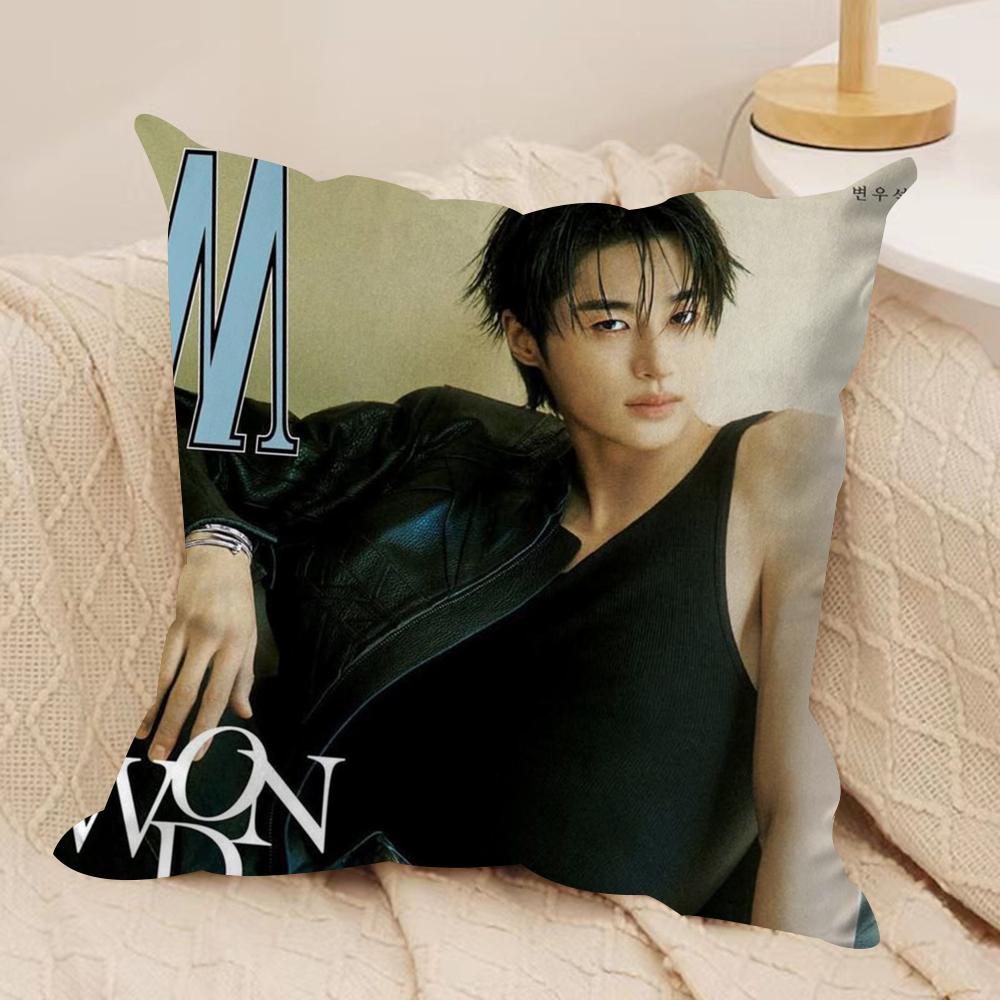 BByeon Wooseok Korea Cushion Cover Silky Short Plush DoubleSided Printed Pillow Case for Sofa All Seasons Home Decor Gift