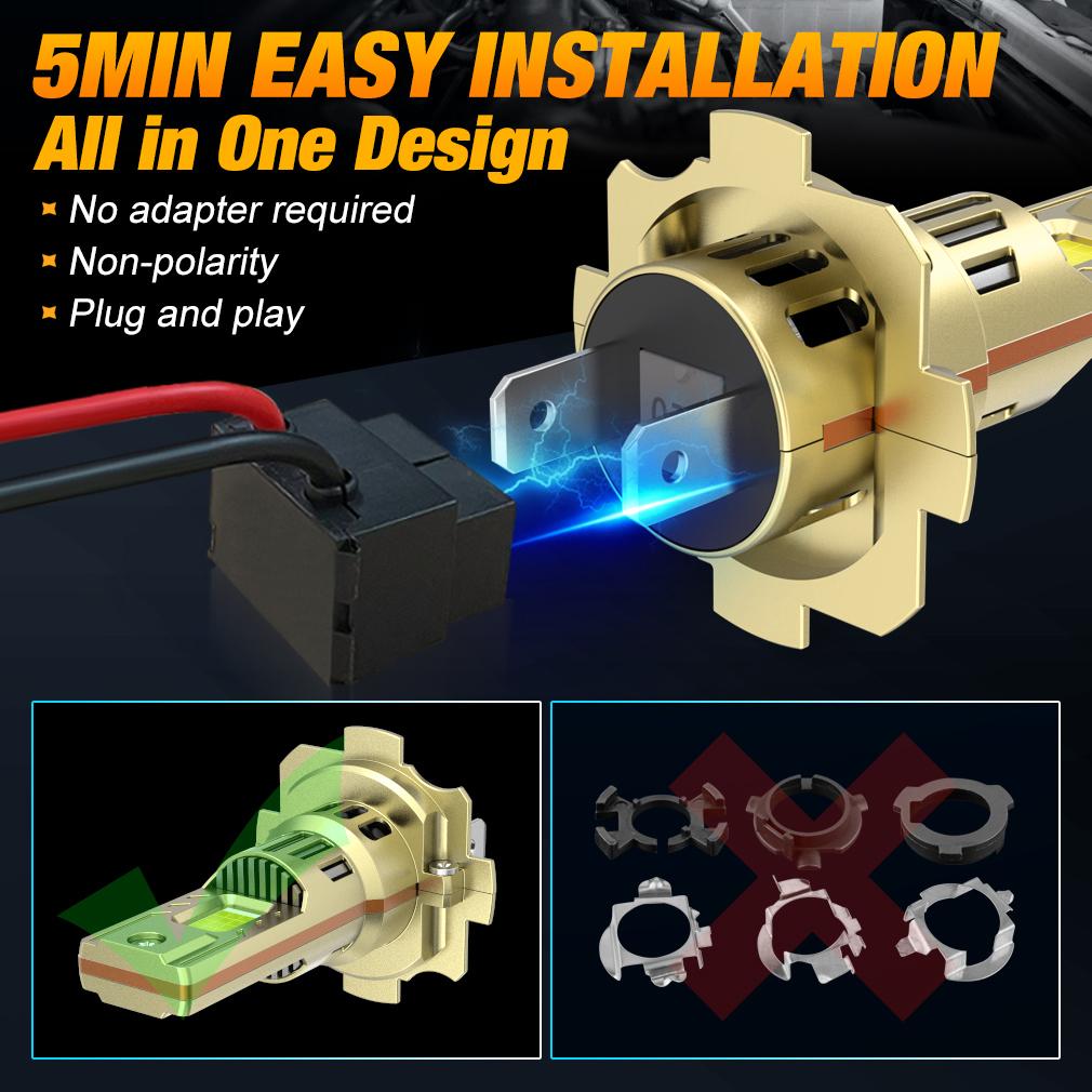 2Pcs 32000LM H7 LED Headlight Bulbs 60W Powerful Led H7 Turbo With Fan Head Lamp 24Core CSP 1:1 Mini Car Lights 12V 6000K White