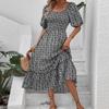 Robe longue à fleurs Vintage pour femmes, Sexy, dos nu, col carré, manches courtes, été