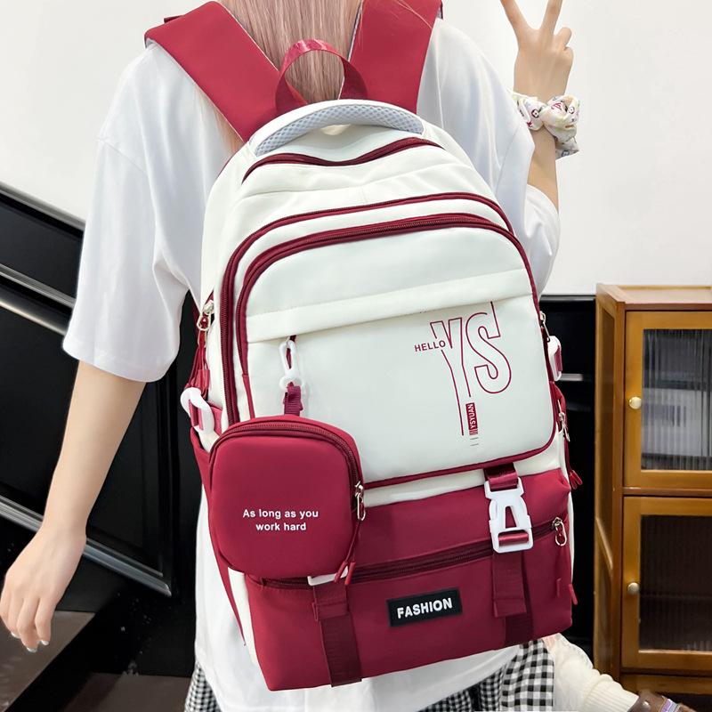Korean-Style Color Block Backpack - Versatile, Fashionable, Large Capacity for Middle and High School Students