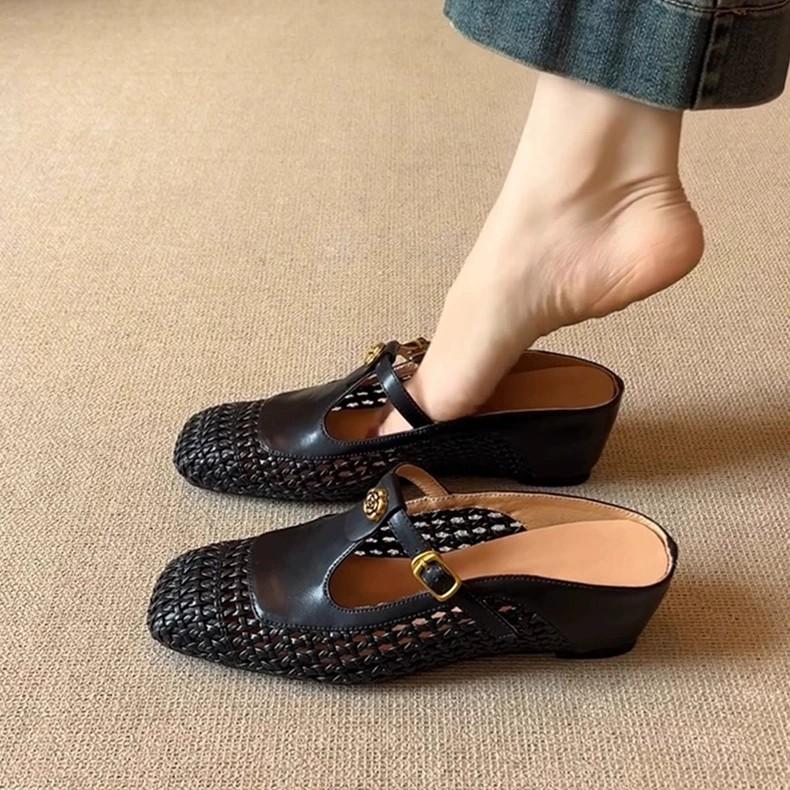 

Мягкая кожаная версия увеличение внутренней высоты крутые тапочки квадратный носок плетение полый дышащий Т-образная пряжка с танкеткой сандалии женские 40 чёрный