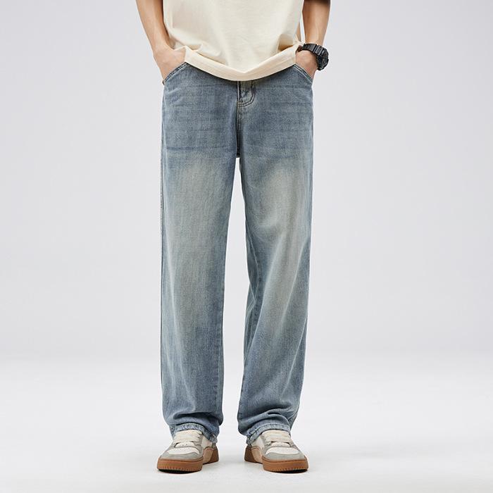 

Прямые джинсы мужские весенние тонкие старые драпированные повседневные брюки 42