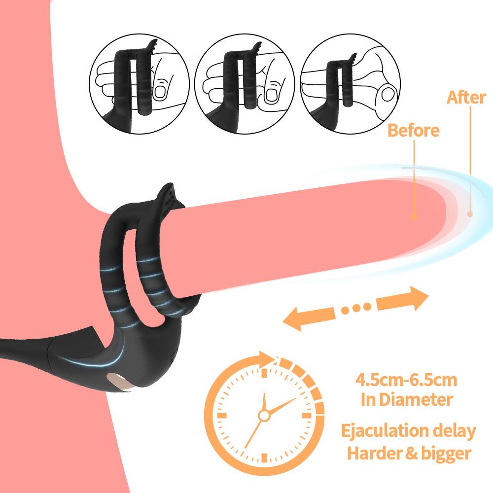 APP Controllo remoto Doppio anello Doppio shock Chiusura Cum Ring Plug anale Coppia vibratore Giocattoli del sesso Anello del pene remoto Prodotti per adulti