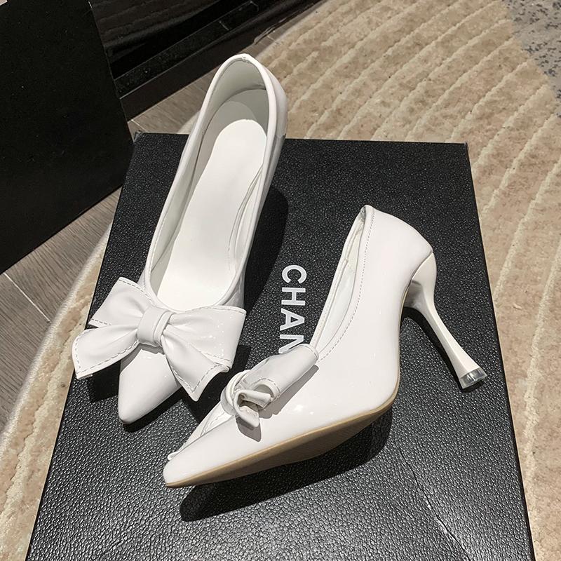 Fashion 35-43 Size Plus High Heels for Women 41 New Versatile Slim Heel Temperament Pointed Bow Single Shoes 42 Work Shoes