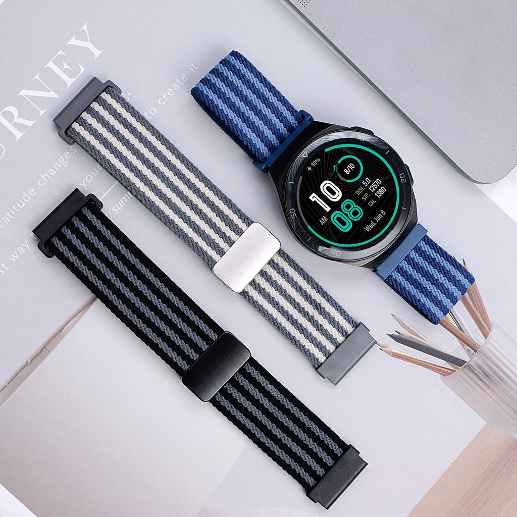 Suitable for Huawei GT5 watch strap, breathable nylon woven casual wristband, watch3pro nylon elastic magnetic strap