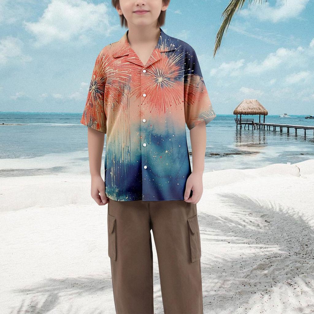 Boys' Casual Loose Short Sleeved Shirt With Fashionable Printed Shirt Top