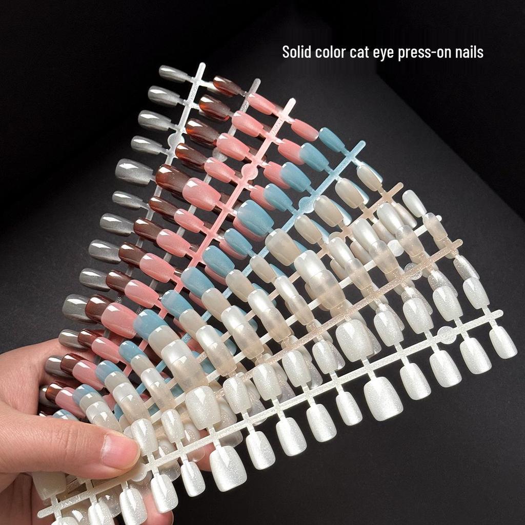 White Moonlight Multi-Color Crystal Cat's Eye Nude Whitening Detachable Nail Tips - 30 Pieces