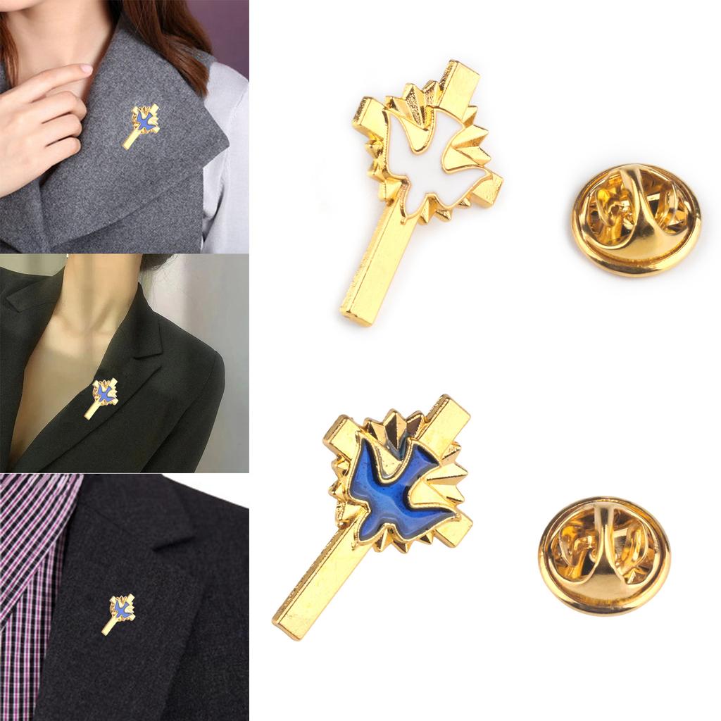 Elegant Dove Cross Lapel Pin Unique Dove Crosses Brooch Adornment Individualized Badge Pin for Daily Wear