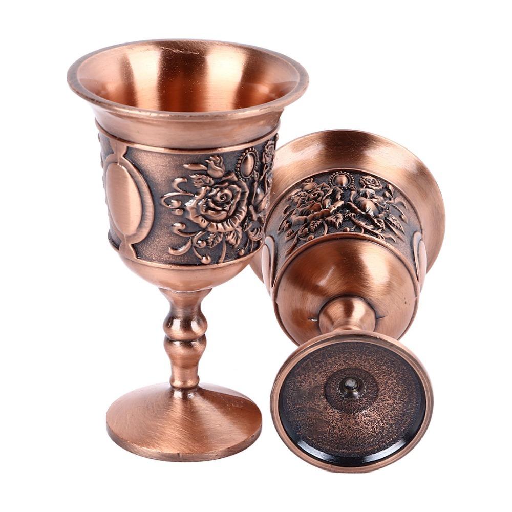 2pcs Brass Vintage Wine Glasses Red Bronze Retro Metal Chalices  Decorative Display