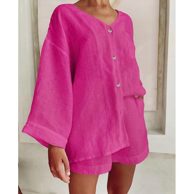 New Loose-Fitting V-neck Top Shorts Fashion Suit Loose V-neck Top and Shorts Suit