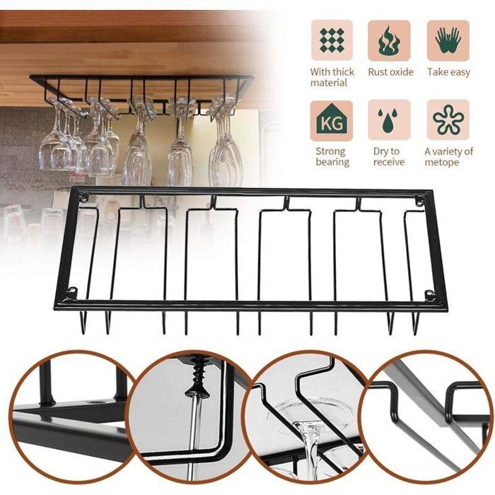 Porte-Verres Suspendu, Support de Verre à Vin avec 4 Rails pour 10-15 Verres, 50 x 22,5 x 5 cm