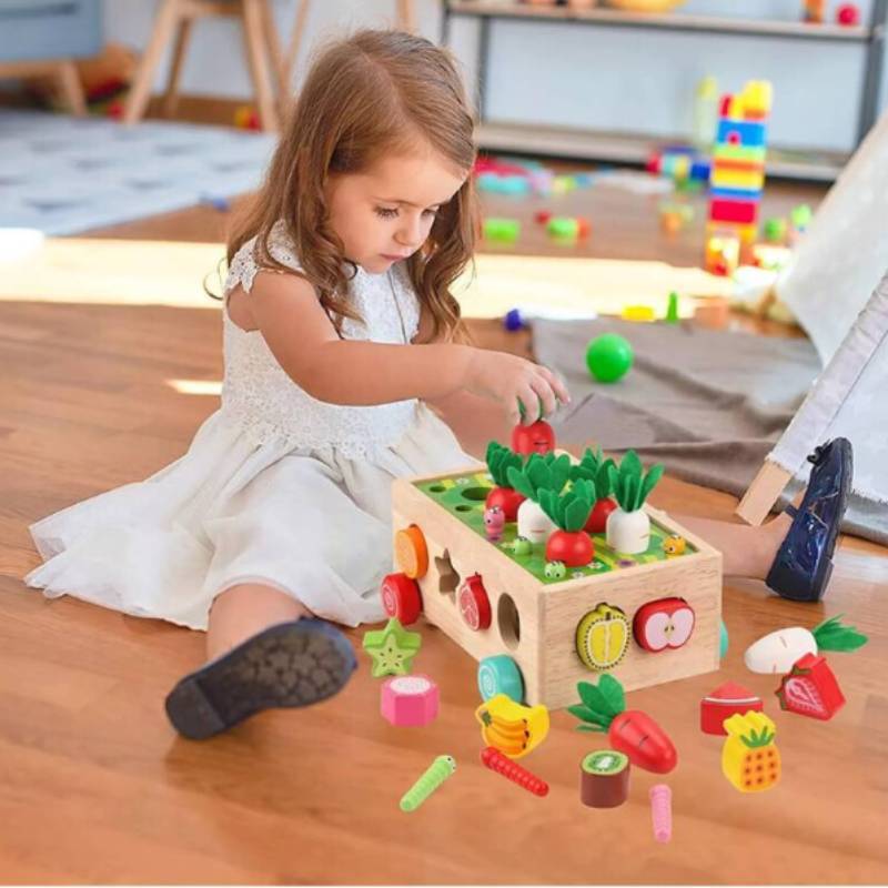Childrens Wooden Paired Insect Catching Carrot Pulling Fruit Toy For Daily Gift