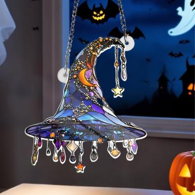 Hexenhut Hängeornament Sonnenlichtreflexion 2D Acrylanhänger Simuliertes Aussehen Halloween-Dekoration