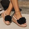 Fashion Trendy Thick Soled Women's Slippers 2024 Summer New Flower Decorated Beach Casual Slope Heel Women's Shoes Zapatos De Mujer