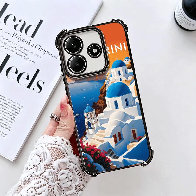 Santorini Greece Summer Plating Phone Case For Xiaomi Redmi Note 14 15 Pro Plus 13 12 11 11S 11T 10 9S 9 5G Anti-Fall Airabag Co
