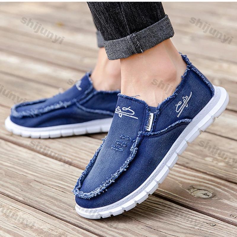 Men's Canvas Shoes Lightweight Sports Shoes Comfy Thick Sole Slip-on Casual Sneakers Spring New Non Slip Platform Shoe Size 45