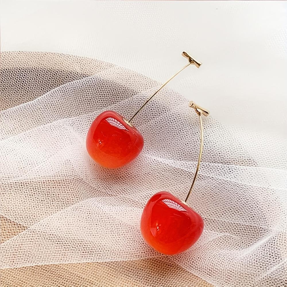 2Pcs Red Cherry Fruit Stud Earrings For Women Cute Dangle Cartilage Tragus Conch Piercing Jewelry Gift