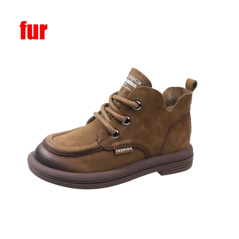 Women's Ankle Boots Lace Up Autumn Handmade Retro Round Toe Short Boots Casual Soft Sole Anti Slip Comfort Boots