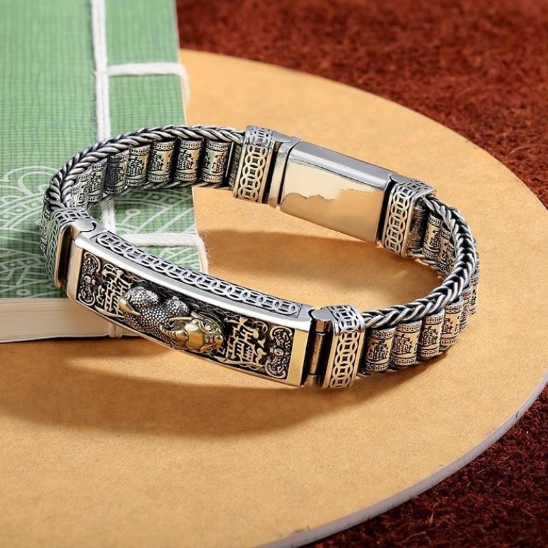 Factory Price S925 Silver Retro Lucky Pixiu Man Bracelet Thick Style Domineering Trend Personality Jewelry Gift