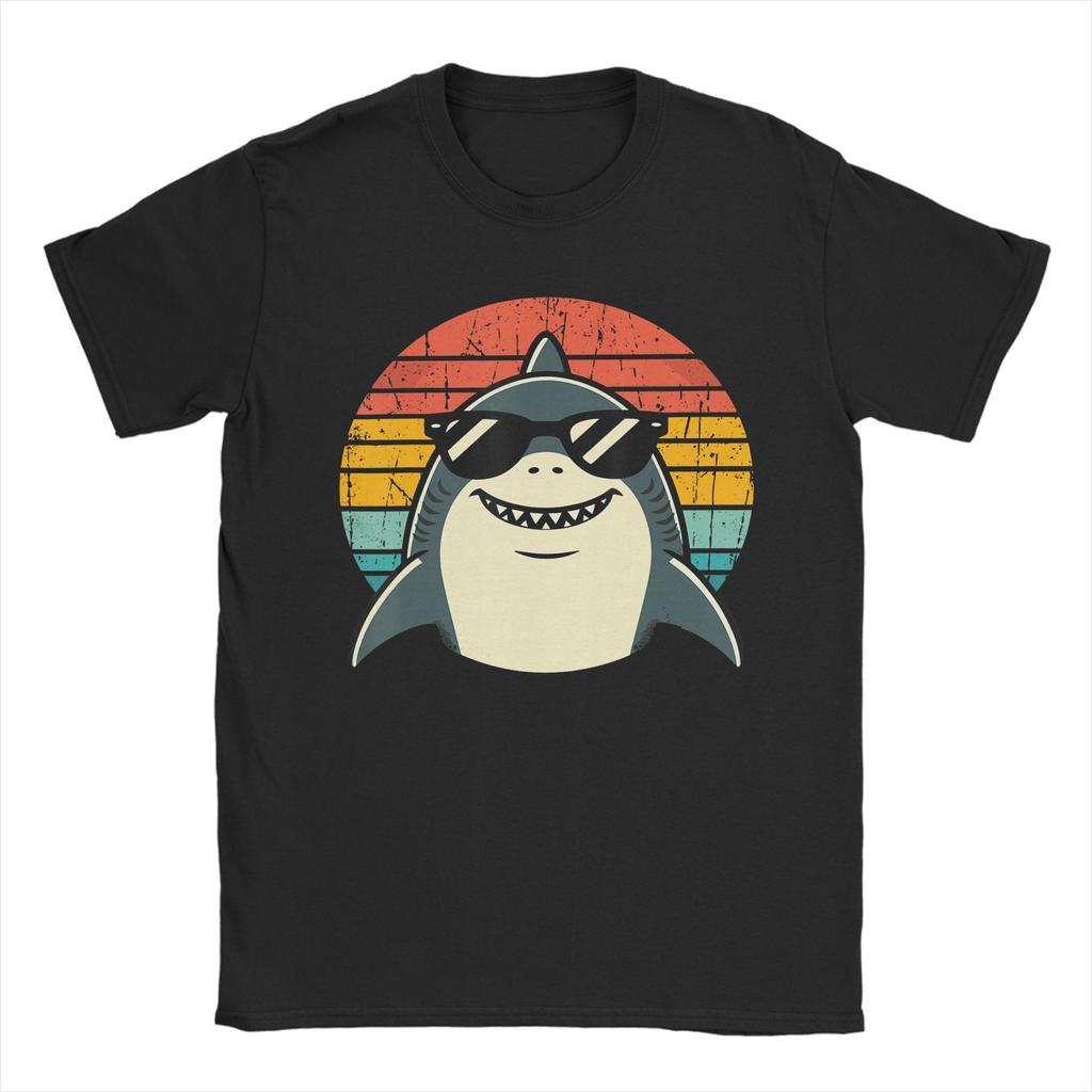 Shark with Sunglasses Animal Sharks Unisexs T Shirt Novelty Tee Shirt Short Sleeve Round Collar TShirts Cotton Printed Clothes