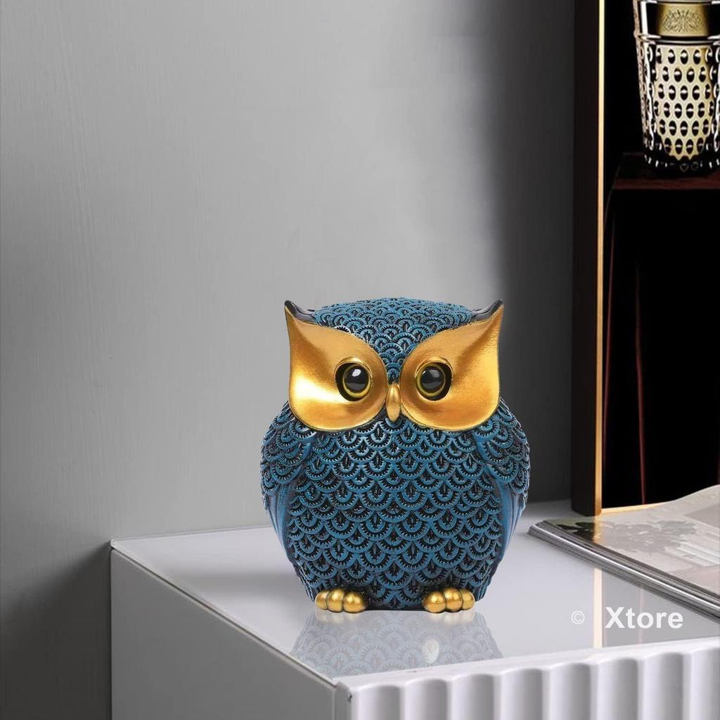 Modern Classy Lucky Owl Resin Art Figure Showpiece (Blue), 1 Piece