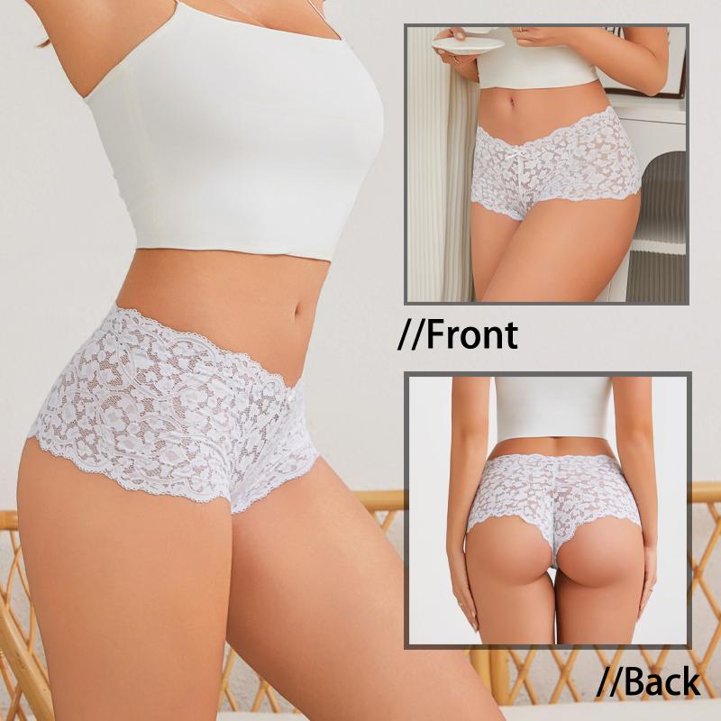 3Pcs/Set Sexy Lace Bowknot Boxer Shorts For Women Seamless Hollow Out Perspective Boyshort Female Sport Breathable Lingerie S-XL