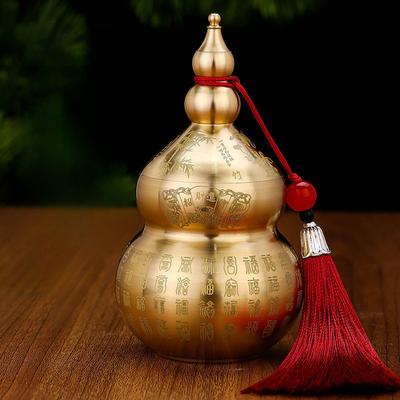 Gourd Ornament: Open-Top Chinese-Style Brass Feng Shui Gourd—Desktop Wealth-Bringing Carved Feng Shui Decorative Item