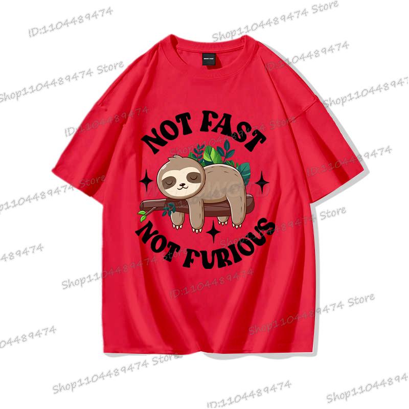 2025 Funny "Not Fast Not Furious" T-shirt Cartoon Lazy Sloth Men Women Cotton Tshirt Short Sleeve Graphics Trend Classics Tops