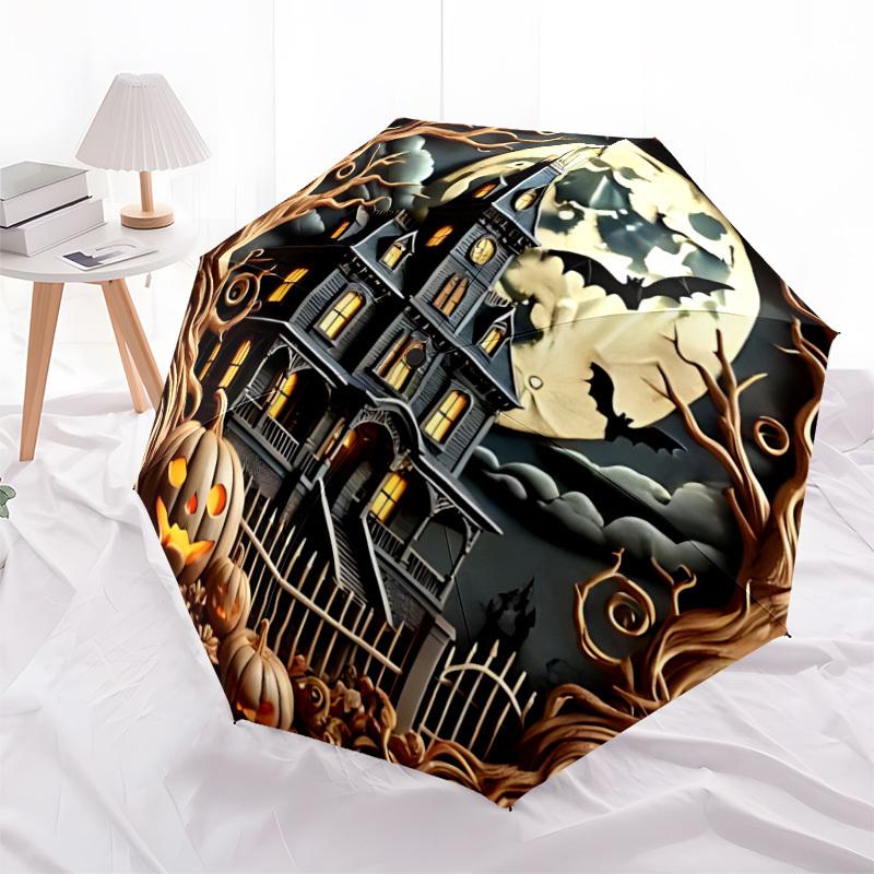 1pc Halloween Haunted Auto Folding Umbrella, Sturdy And Durable Automatic Folding Umbrella with 8 Ribs, Convenient for Outdoor Use133