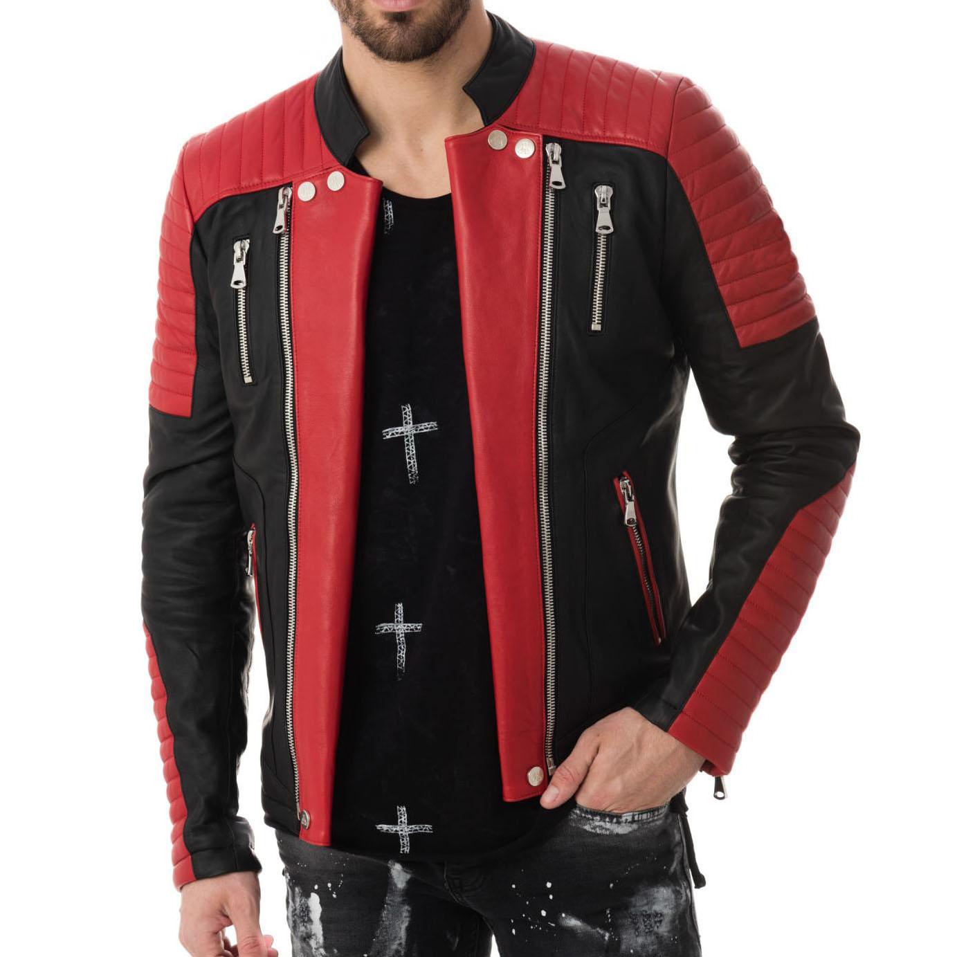 

SkinOutfit Men s Genuine Lambskin Black Leather Jacket Stylish Motorcycle Bomber Biker Outerwear MJ 163 XL чорний