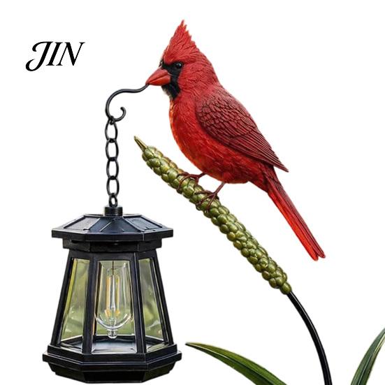 Tealight Candle Holder Outdoor Metal Red Bird Garden Stake Lamp, Vintage Lantern for Cemetery Yard Patio, Hollow For Candles Rustic Ornament,