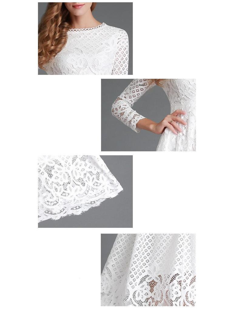 2025 Autumn Women's Lace Hollow Round Neck Slim Dress