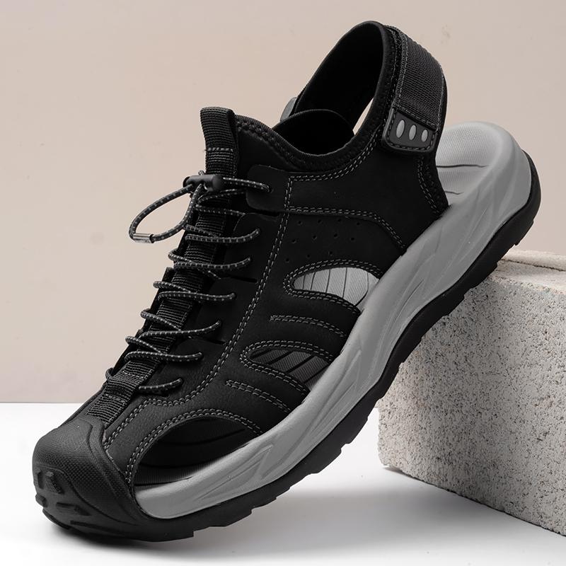 

2025 Summer Men s New Handmade Cowhide Breathable Beach Shoes Brand Men s Comfortable Soft Bottom Outdoor Baotou Sandals 46 чёрный