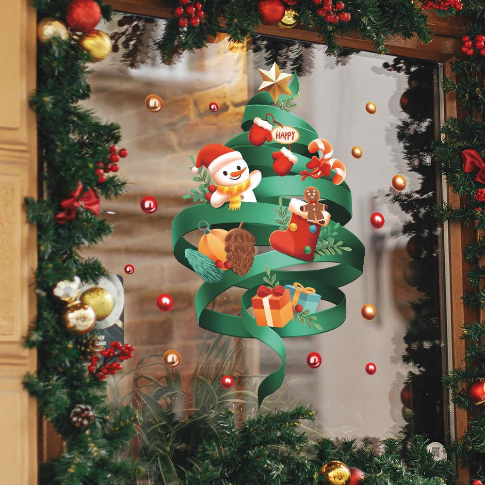 Juletre Snømann Sokker Fargerik Kule Atmosfære Dekorasjon Glassvinduer Vindusklistremerker