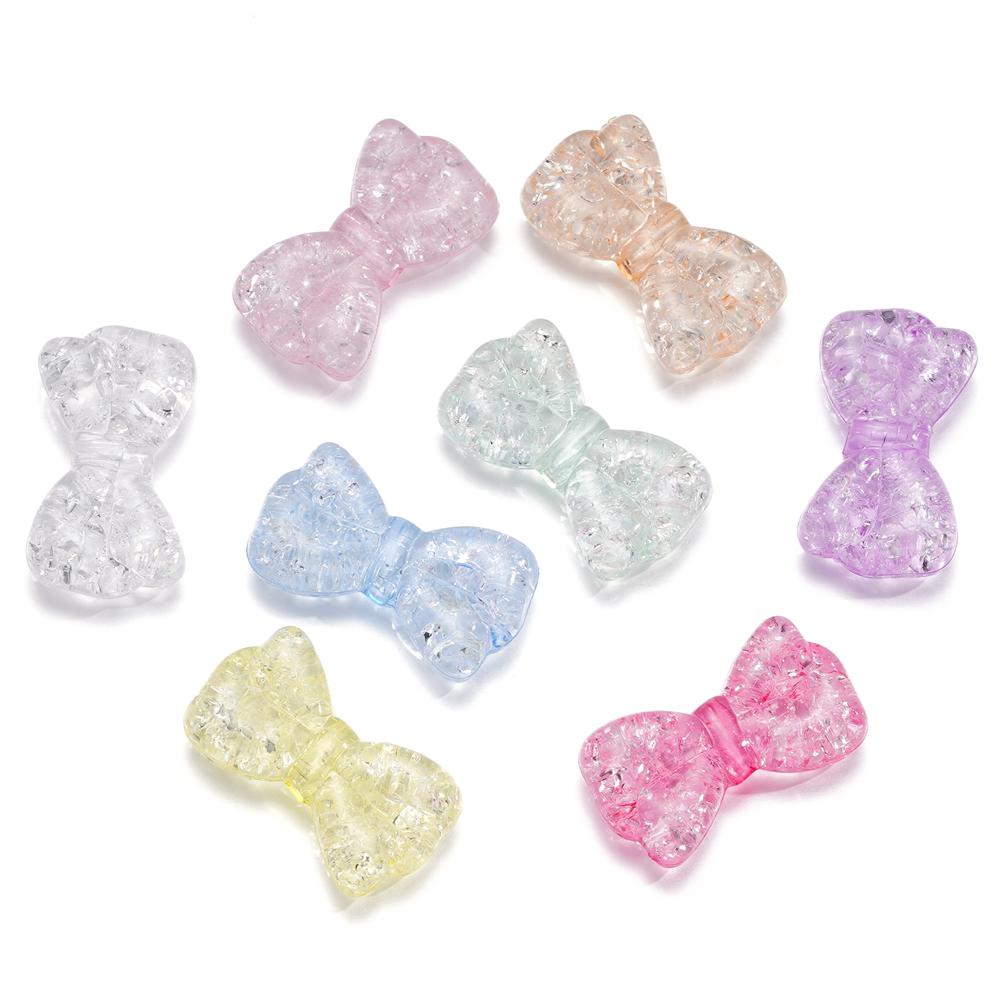 10pcs/lot 16mm Cracked Bowknot Acrylic Beads Transperant Loose Spacer Beads For Bracelet Charm DIY Jewelry Making  Findings