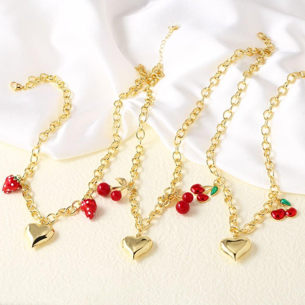 Retro European Style Strawberry Necklace Fruit Series Pitaya Chain Choker Cherry Bracelet Spring