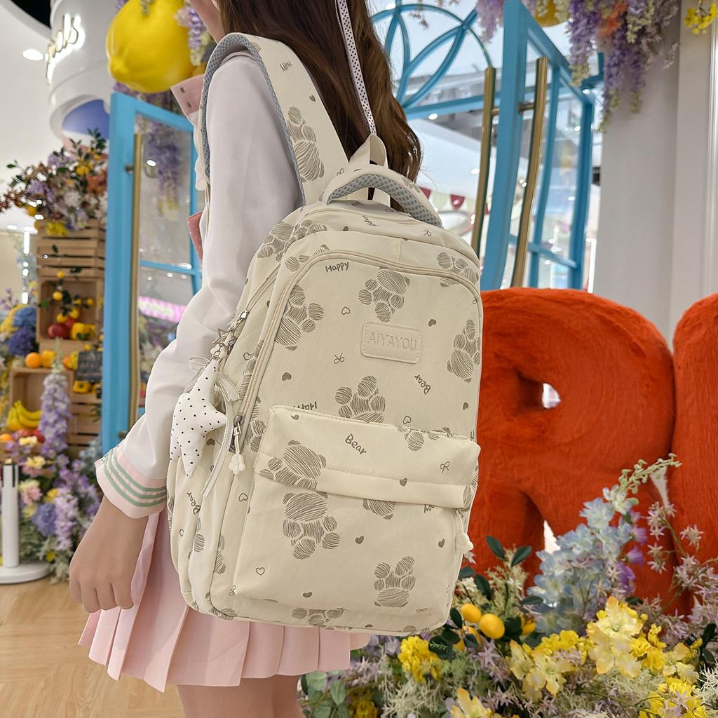 Schoolbag Cute Bear Backpack Korean Campus Junior High School Girls School Bag Ins Bag Daily Commuter Versatile Backpack