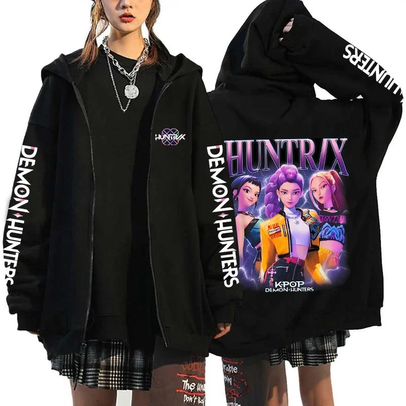 Hot Kpop Demon Hunters Printed Hoodies Hip-hop Zipper Hoodies Autumn Winter Streetwear Sweatshirt Women Men Long Sleeve Zip Coat
