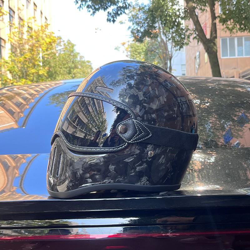 Carbon Fiber Full Face Motorcycle Helmet Men Women Retro Cruiser Off-Road DOT ECE Certified All Season