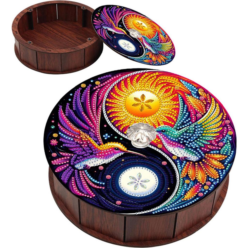 5D DIY Diamond Art Colored Pattern Wood Case Partial Drill Rhinestones Decorative Storage Box for Home Car Desk Decoration Craft