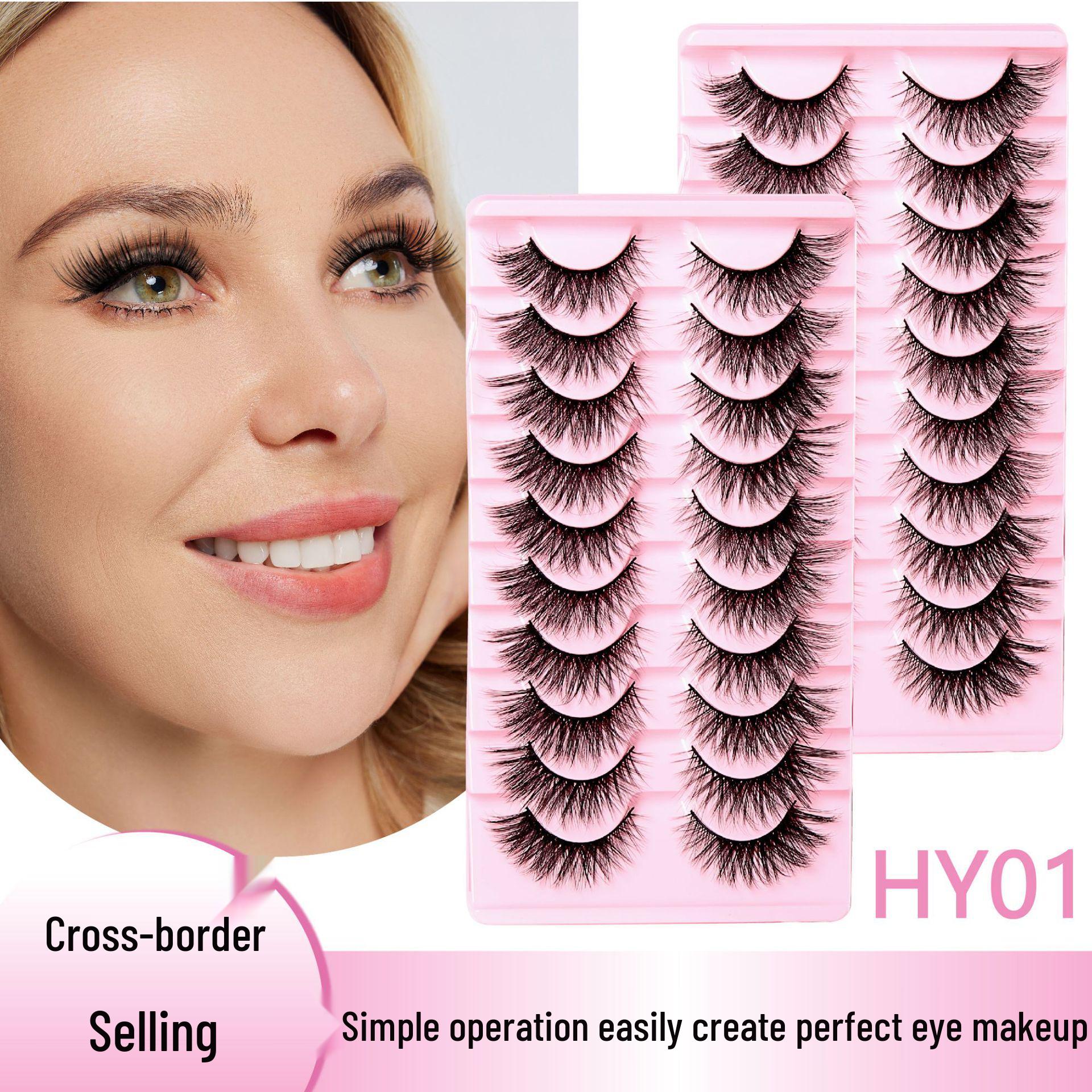 

European & American Style 10-Pair Curled Eyelashes Pack: Large Curvature, Dense Impact