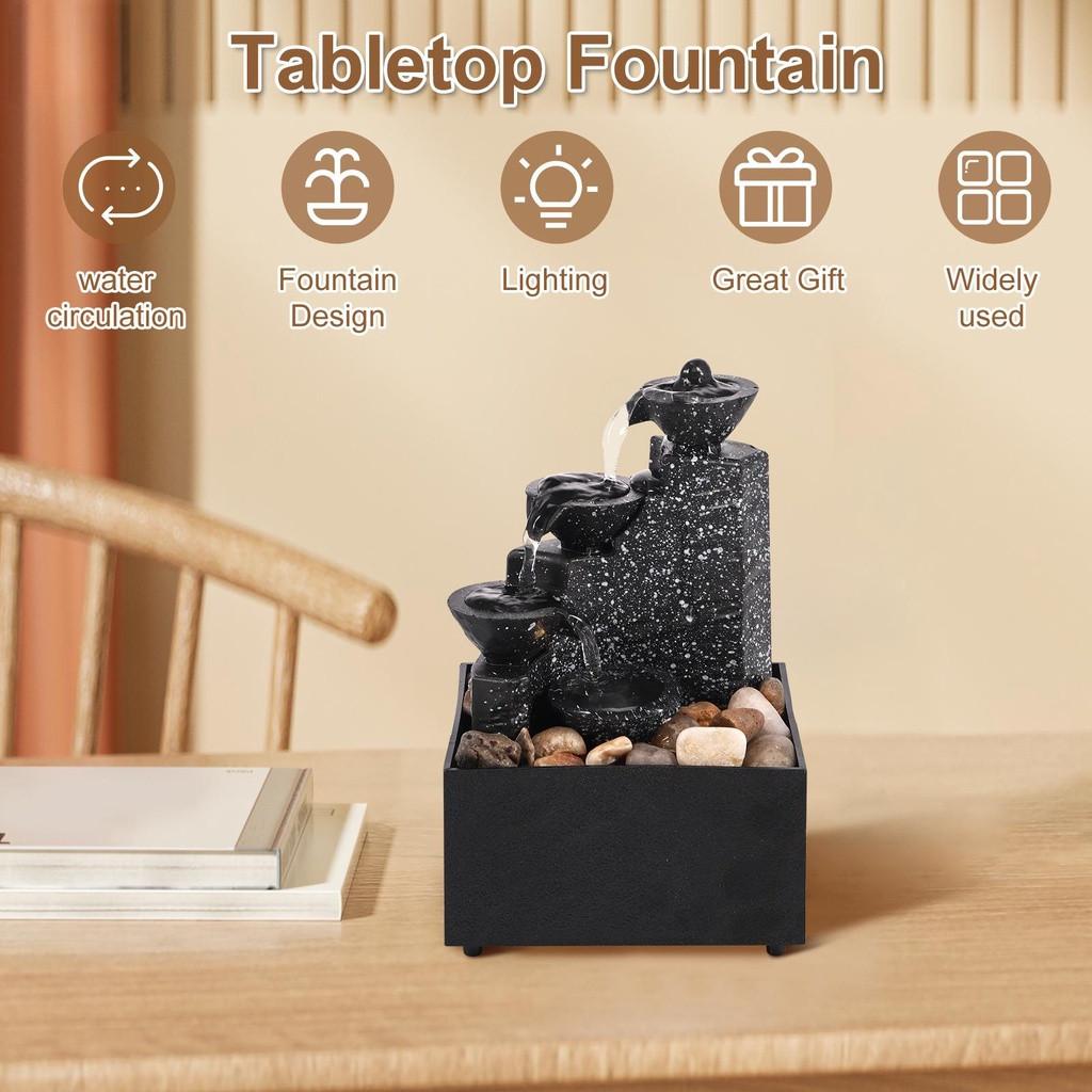 Desktop Fountain Office Home Tabletop Waterfall Decor Relaxation Meditation Creative Soft Lights Flowing Water Ornaments