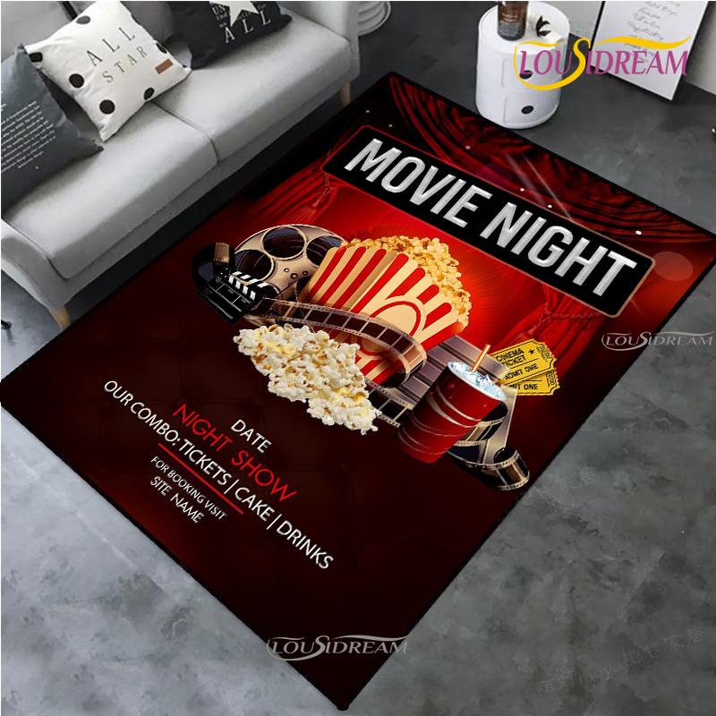 Movie Night Clapboard Area Rug Home Theater Film Art Rugs Cinema Carpet Non-Slip Home Decoration for Bedroom Living Playing Room
