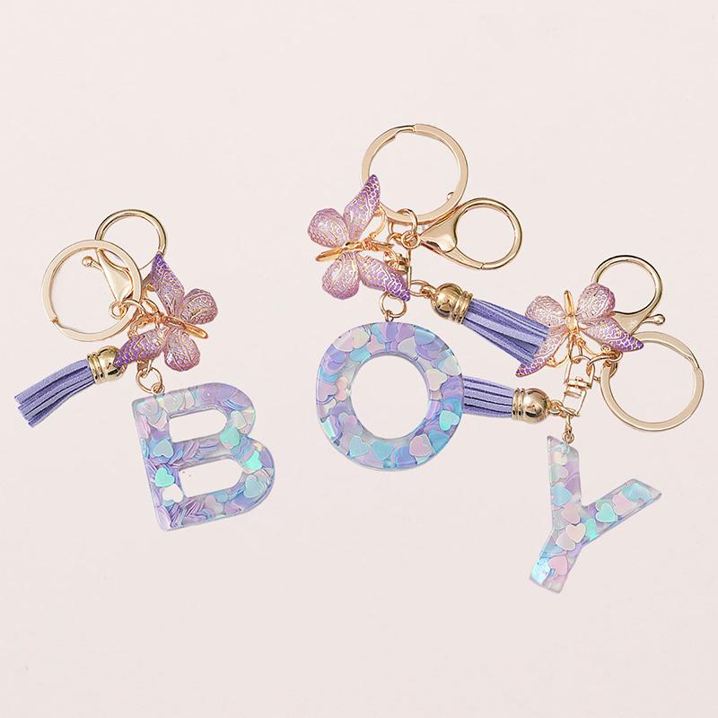 A-Z Letters Keychain Pendant Purple Butterfly Letter Keychain For Girls Women Exquisite Backpack Decoration Accessories Gifts