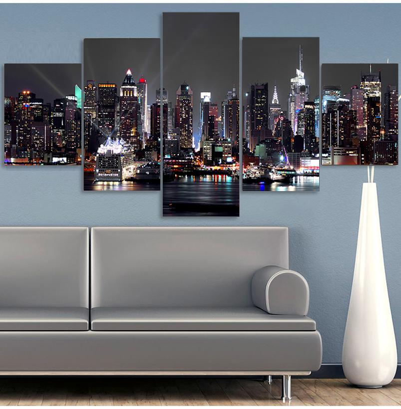 5 Panels New York City Scenery Canvas Painting Landscape Posters and Prints Wall Pictures for Living Room Home Decor No Frame