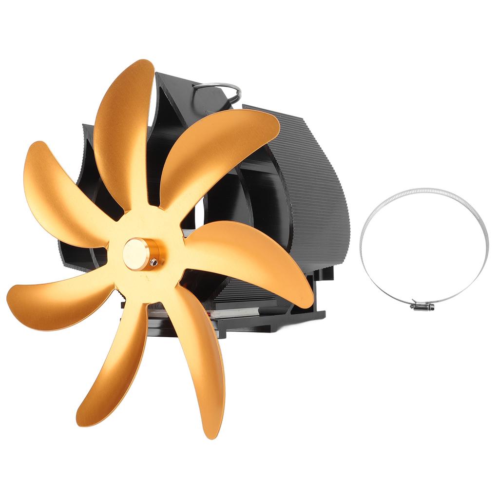 Wentylator kominkowy 7-łopatkowy ze stopu aluminium, niskoszumowy, wiszący na ścianie, zasilany ciepłem, wentylator kominkowy z mocowaniem