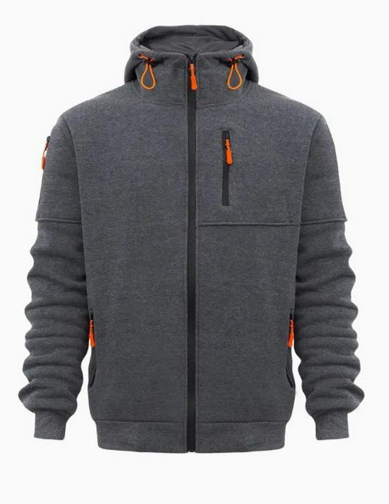 European Men's Bestseller Hoodie Jacket - Casual Sports Style with Zippered Arm and Multi-Pocket Design